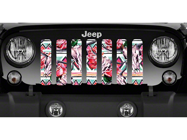 Grille Insert; Aztec Cow Skull (18-23 Jeep Wrangler JL w/o TrailCam)