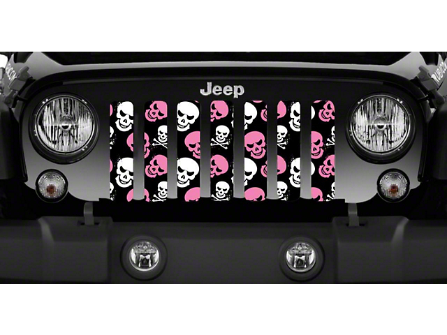 Grille Insert; Baby Pink Skulls (07-18 Jeep Wrangler JK)