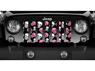 Grille Insert; Baby Pink Skulls (87-95 Jeep Wrangler YJ)