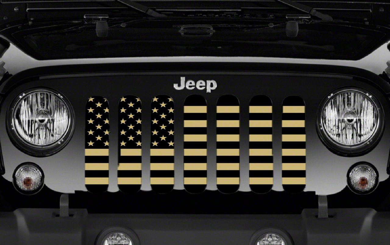 Grille Insert; Black and Gold American Flag (97-06 Jeep Wrangler TJ)