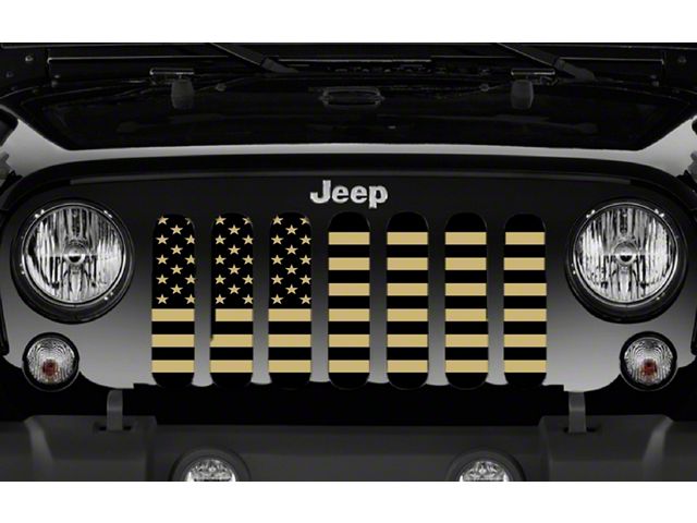 Grille Insert; Black and Gold American Flag (87-95 Jeep Wrangler YJ)