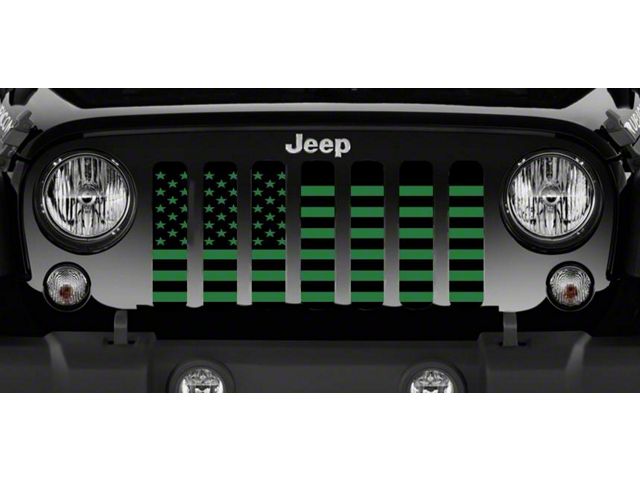 Grille Insert; Black and Green American Flag (07-18 Jeep Wrangler JK)