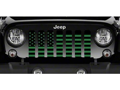 Grille Insert; Black and Green American Flag (97-06 Jeep Wrangler TJ)