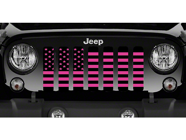 Grille Insert; Black and Hot Pink American Flag (18-23 Jeep Wrangler JL w/o TrailCam)