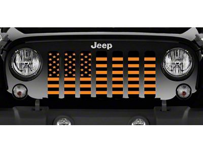 Grille Insert; Black and Orange American Flag (76-86 Jeep CJ5 & CJ7)