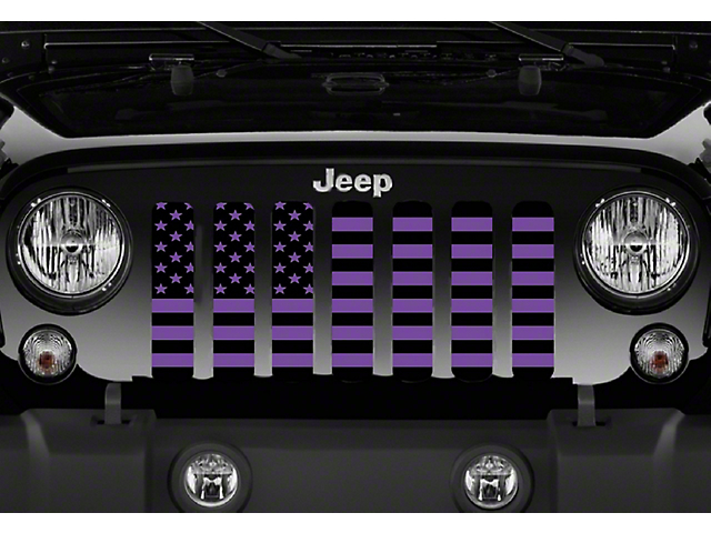 Grille Insert; Black and Purple American Flag (18-23 Jeep Wrangler JL w/o TrailCam)