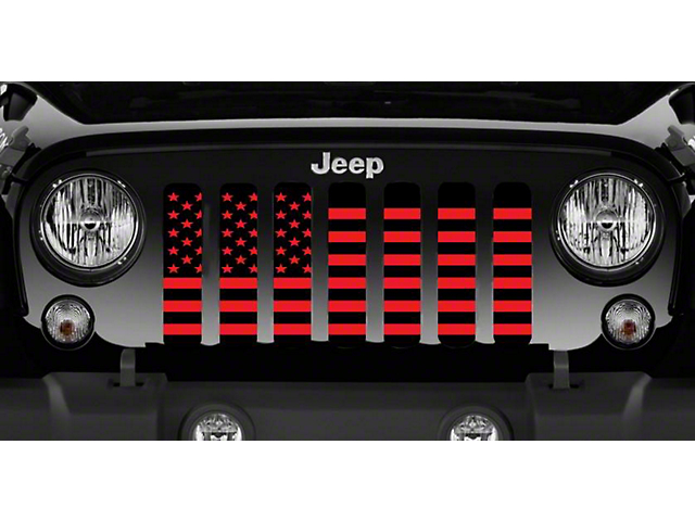 Grille Insert; Black and Red American Flag (07-18 Jeep Wrangler JK)