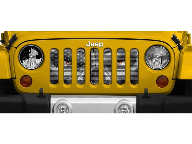 Grille Insert; Black and White Angry Patriot (76-86 Jeep CJ5 & CJ7)