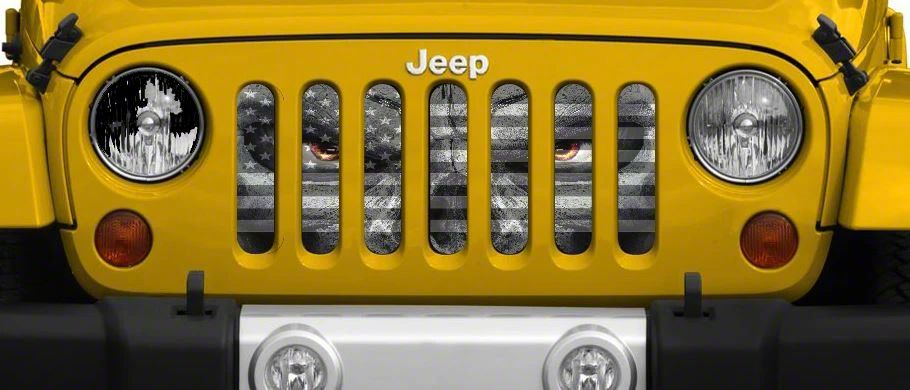 Grille Insert; Black and White Angry Patriot (07-18 Jeep Wrangler JK)