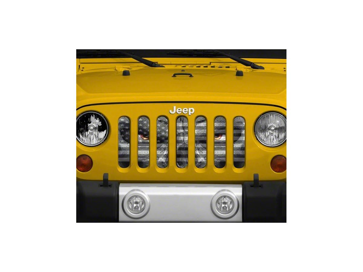 Jeep Wrangler Grille Insert; Black and White Angry Patriot (97-06 Jeep  Wrangler TJ) - Free Shipping