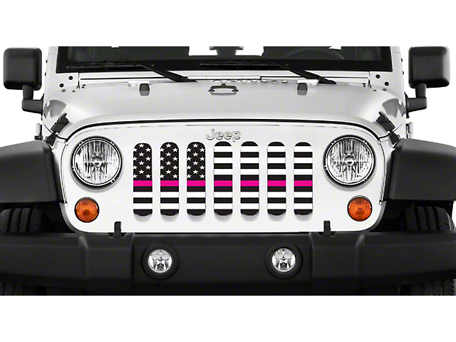 Grille Insert; Black and White Fight Like a Girl (18-23 Jeep Wrangler JL w/o TrailCam)