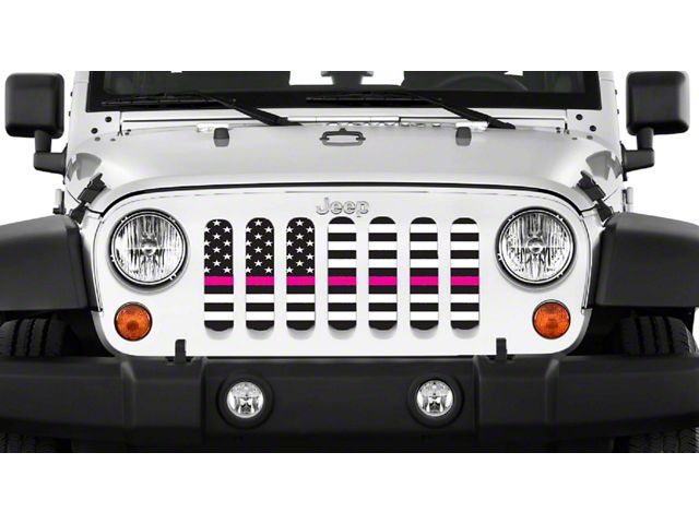 Grille Insert; Black and White Fight Like a Girl (18-24 Jeep Wrangler JL w/o TrailCam)