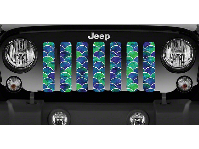 Grille Insert; Blue and Green Mermaid Scales (18-23 Jeep Wrangler JL w/o TrailCam)