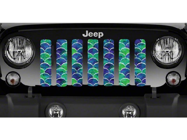 Grille Insert; Blue and Green Mermaid Scales (18-24 Jeep Wrangler JL w/o TrailCam)