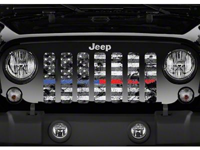 Grille Insert; Dirty Grace Tactical Back the Blue and Red (97-06 Jeep Wrangler TJ)