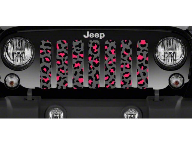 Grille Insert; Gray and Pink Leopard Print (18-24 Jeep Wrangler JL w/o TrailCam)