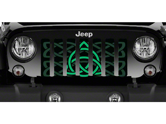Grille Insert; Green Celtic Knot (18-23 Jeep Wrangler JL w/o TrailCam)