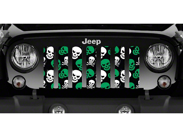 Grille Insert; Green Skulls (18-23 Jeep Wrangler JL w/o TrailCam)