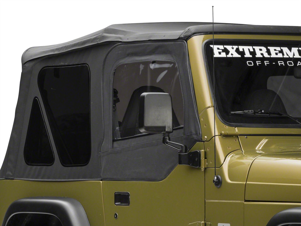 Black OEM Replacement Soft Top for 1997-06 TJ Wrangler w/ Soft Upper Doors Black Denim w/Door Skins And Windows RT Off Road