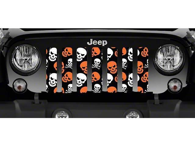 Grille Insert; Orange Skulls (18-23 Jeep Wrangler JL w/o TrailCam)