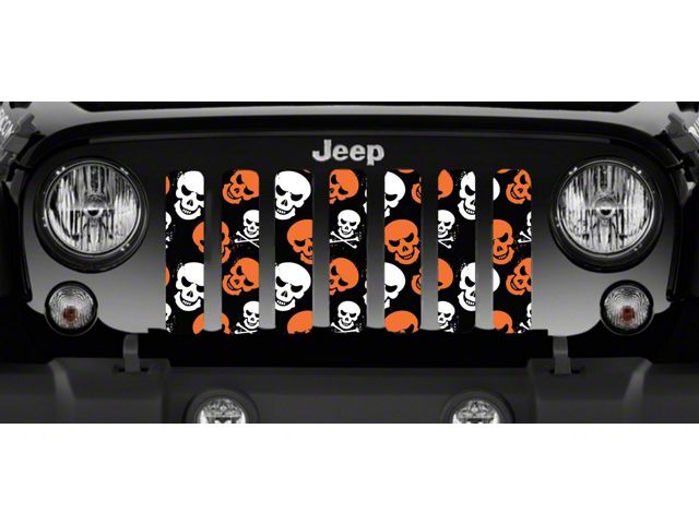Grille Insert; Orange Skulls (18-24 Jeep Wrangler JL w/o TrailCam)