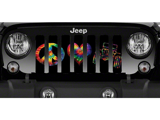 Grille Insert; Peace, Love, Jeep Tie Dye Print (18-23 Jeep Wrangler JL w/o TrailCam)
