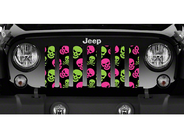 Grille Insert; Pink and Green Skulls (76-86 Jeep CJ5 & CJ7)
