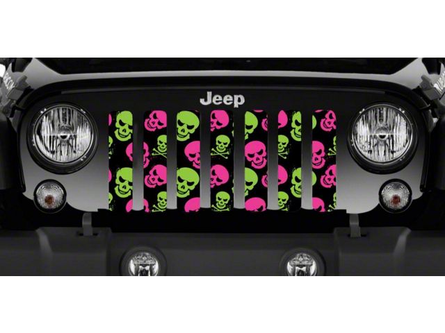 Grille Insert; Pink and Green Skulls (20-24 Jeep Gladiator JT)