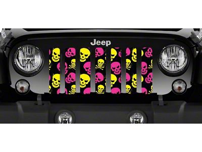 Grille Insert; Pink and Yellow Skulls (97-06 Jeep Wrangler TJ)