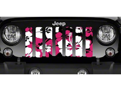 Grille Insert; Pink Hawaiin Hibiscus (18-24 Jeep Wrangler JL w/o TrailCam)