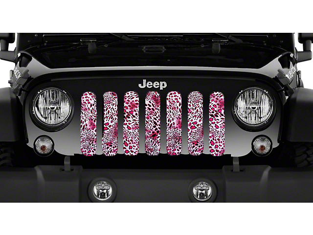 Grille Insert; Pink Leopard Print (18-23 Jeep Wrangler JL w/o TrailCam)
