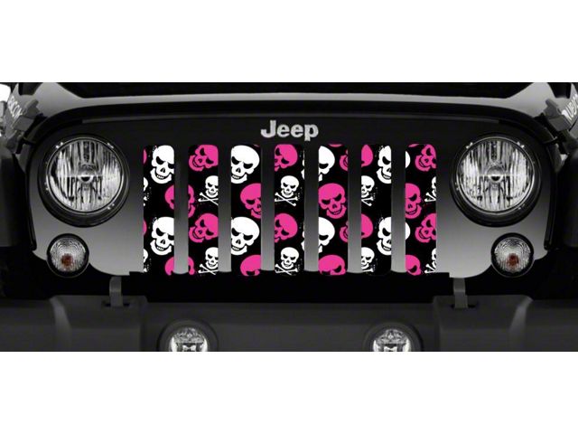 Grille Insert; Pink Skulls (97-06 Jeep Wrangler TJ)