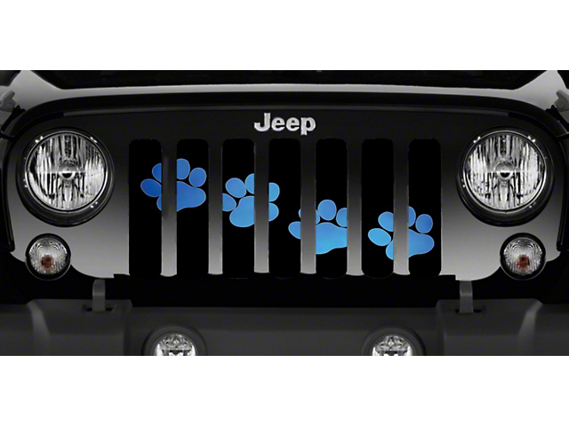 Grille Insert; Puppy Paw Prints Blue Diagonal (18-23 Jeep Wrangler JL w/o TrailCam)