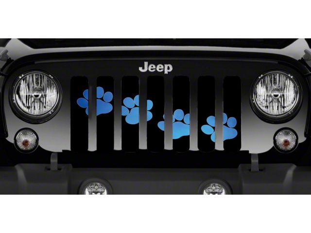 Grille Insert; Puppy Paw Prints Blue Diagonal (18-24 Jeep Wrangler JL w/o TrailCam)