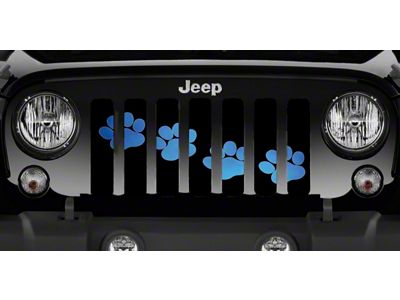 Grille Insert; Puppy Paw Prints Blue Diagonal (18-24 Jeep Wrangler JL w/o TrailCam)