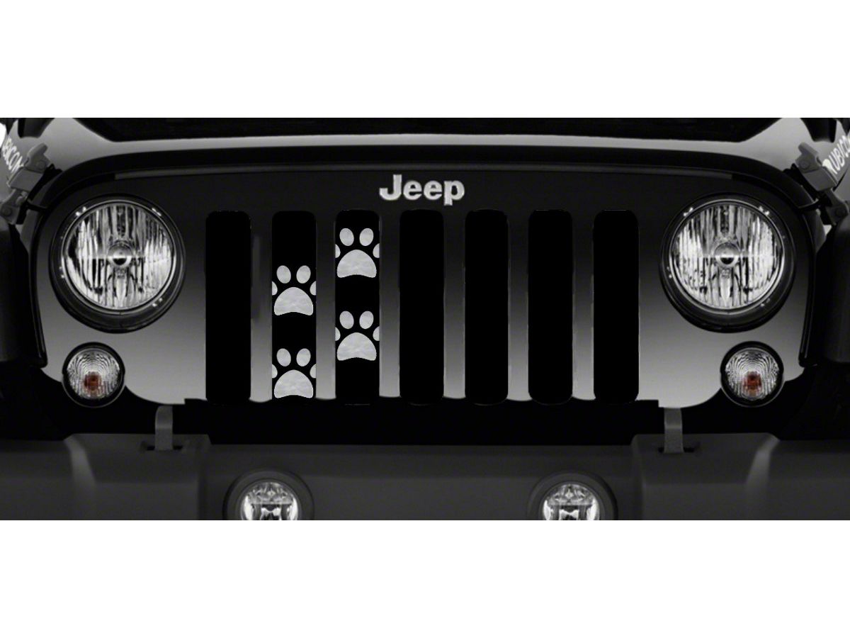 Jeep Wrangler Grille Insert; Puppy Paw Prints Gray (76-86 Jeep CJ5 & CJ7) -  Free Shipping