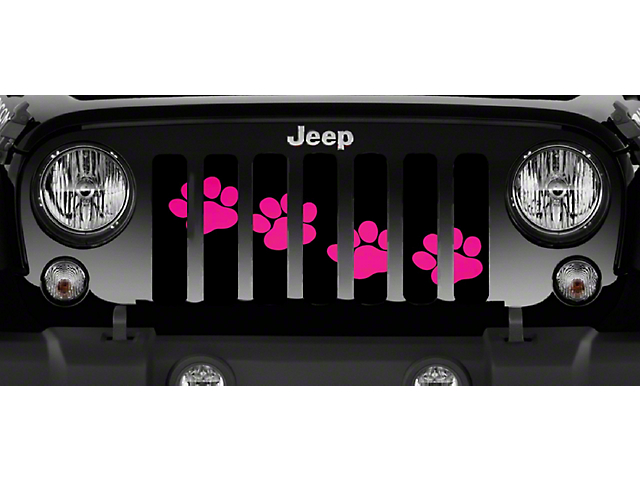 Grille Insert; Puppy Paw Prints Pink Diagonal (20-23 Jeep Gladiator JT)