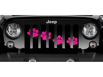 Grille Insert; Puppy Paw Prints Pink Diagonal (20-24 Jeep Gladiator JT)