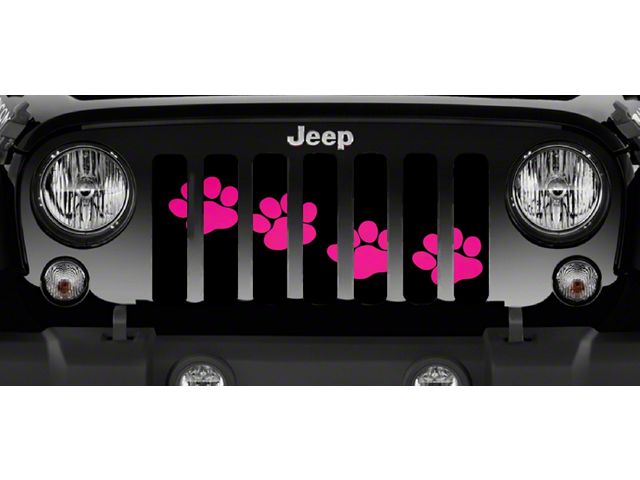 Grille Insert; Puppy Paw Prints Pink Diagonal (87-95 Jeep Wrangler YJ)