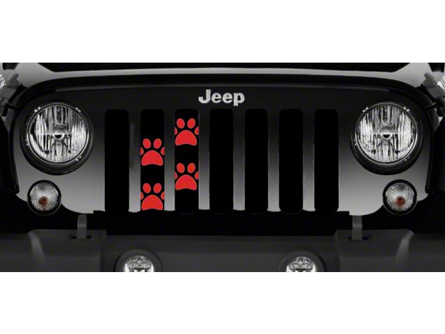 Grille Insert; Puppy Paw Prints Red (07-18 Jeep Wrangler JK)