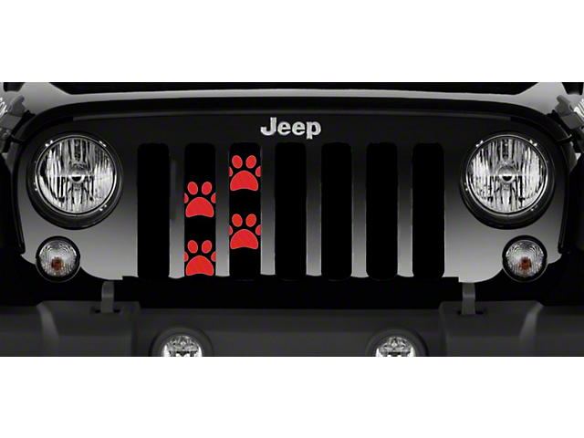 Grille Insert; Puppy Paw Prints Red (18-23 Jeep Wrangler JL w/o TrailCam)