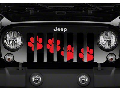 Grille Insert; Puppy Paw Prints Red Diagonal (76-86 Jeep CJ5 & CJ7)