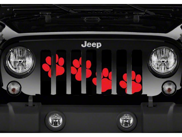 Grille Insert; Puppy Paw Prints Red Diagonal (18-24 Jeep Wrangler JL w/o TrailCam)