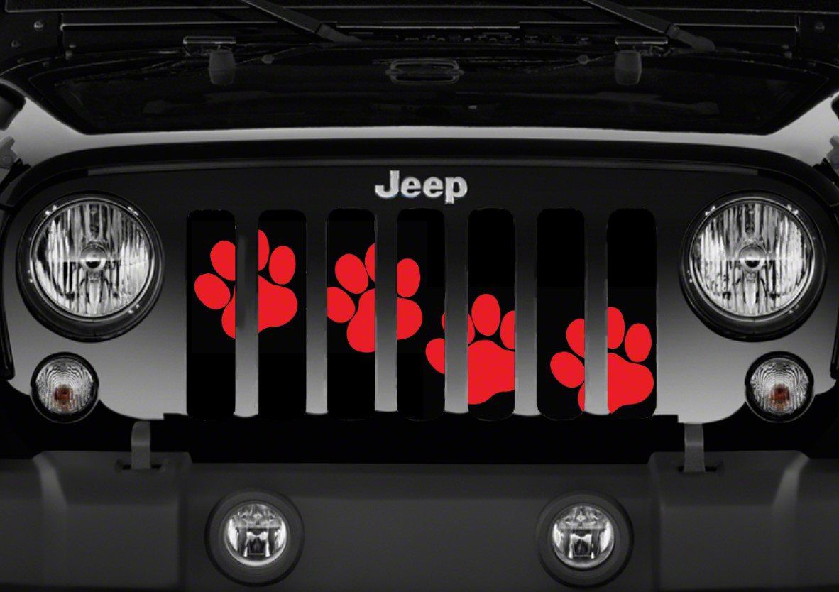 Grille Insert; Puppy Paw Prints Red Diagonal (97-06 Jeep Wrangler TJ)