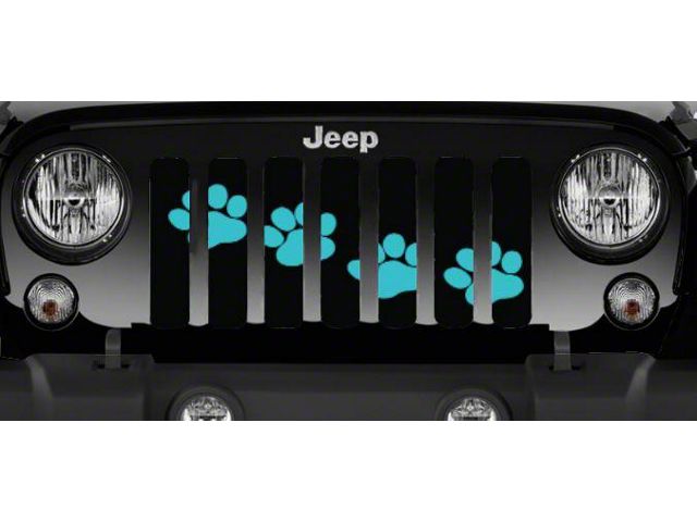 Grille Insert; Puppy Paw Prints Teal Diagonal (76-86 Jeep CJ5 & CJ7)