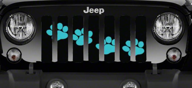 Grille Insert; Puppy Paw Prints Teal Diagonal (97-06 Jeep Wrangler TJ)