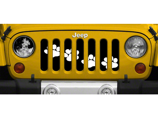 Grille Insert; Puppy Paw Prints White Diagonal (18-23 Jeep Wrangler JL w/o TrailCam)