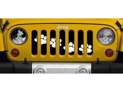 Grille Insert; Puppy Paw Prints White Diagonal (18-24 Jeep Wrangler JL w/o TrailCam)