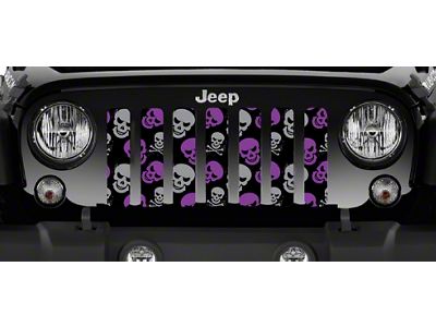 Grille Insert; Purple and Gray Skulls (18-24 Jeep Wrangler JL w/o TrailCam)