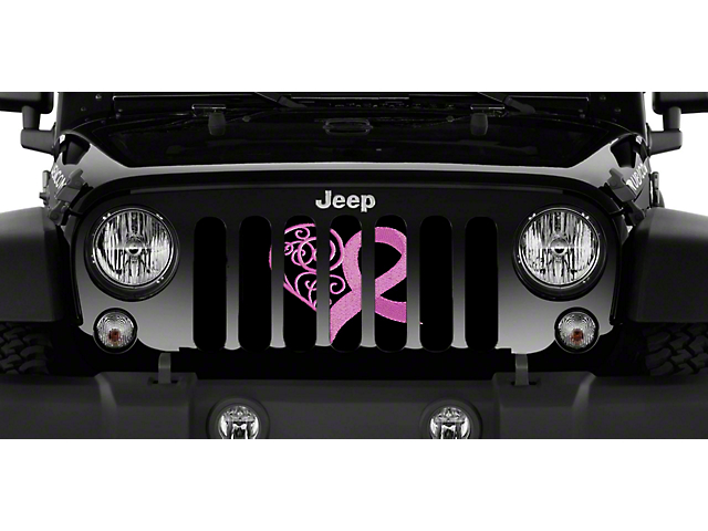 Grille Insert; Right Pink Hearts Breast Cancer Ribbon (18-23 Jeep Wrangler JL w/o TrailCam)